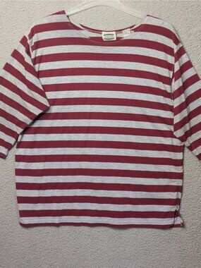 Separate Issue XL Striped Shirt Red Grey Casual 3/4 Sleeve Relaxed Fit